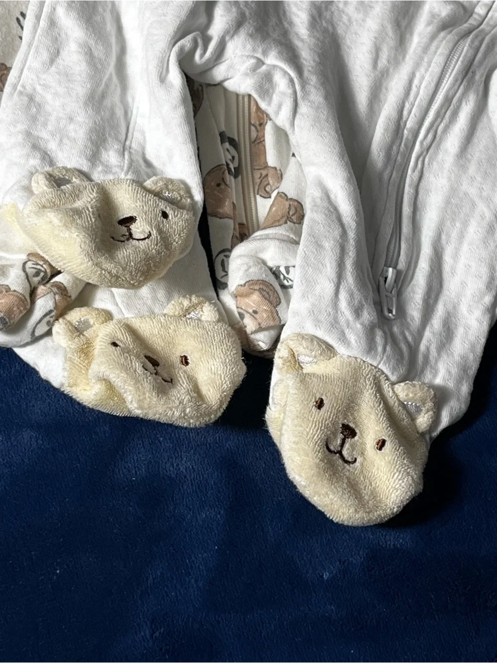 Twin Set With A Back-up. Cream Teddy Footed Onesies  3-pc set